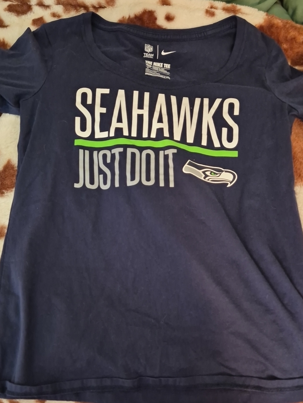 Nike Navy Blue Seahawks 'Just Do It' Tee with Green Accent